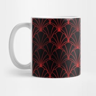 Scallop Shells in Black and Ruby Red Art Deco Vintage Foil Pattern Mug